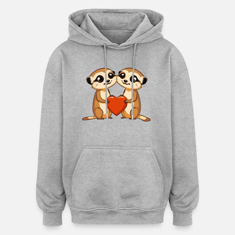 Suricate Couple Saint-Valentin - Sweat à capuche oversize unisexe - gris chiné