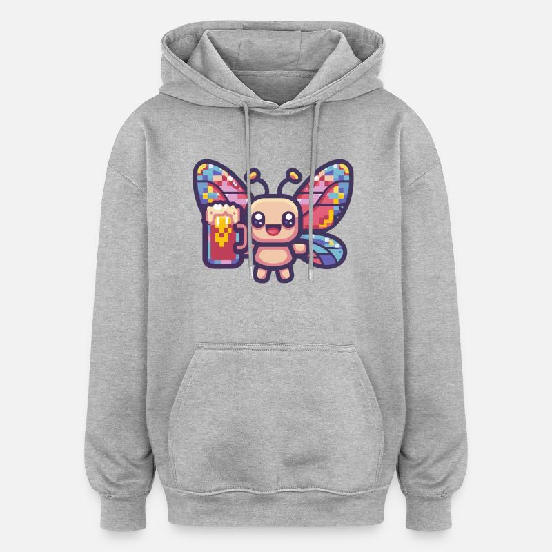 Bière Butterfly Pixel - Sweat à capuche oversize unisexe - gris chiné