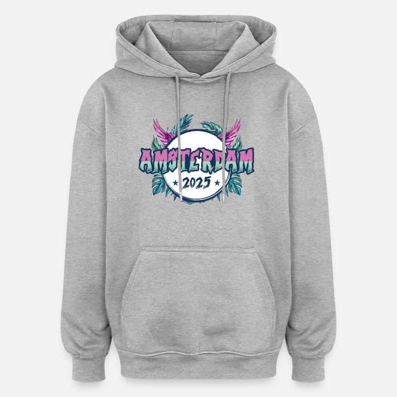 Vacances Amsterdam 2025 - Sweat à capuche oversize unisexe - gris chiné