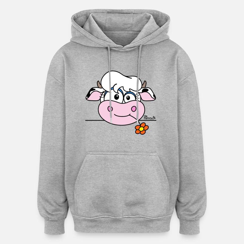 Vache Fleur - Sweat à capuche oversize unisexe - gris chiné