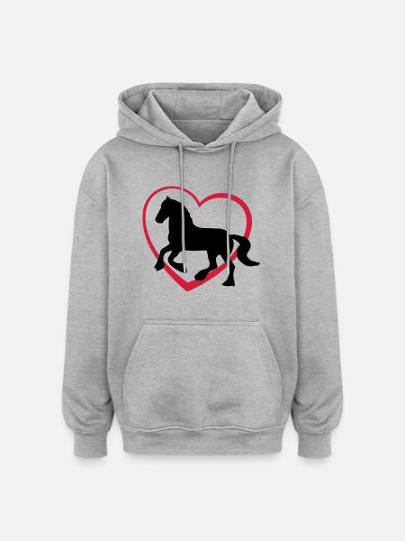 Fresian Gypsy Cob or Horse type with Heart - Oversized Unisex Hoodie - heather grey