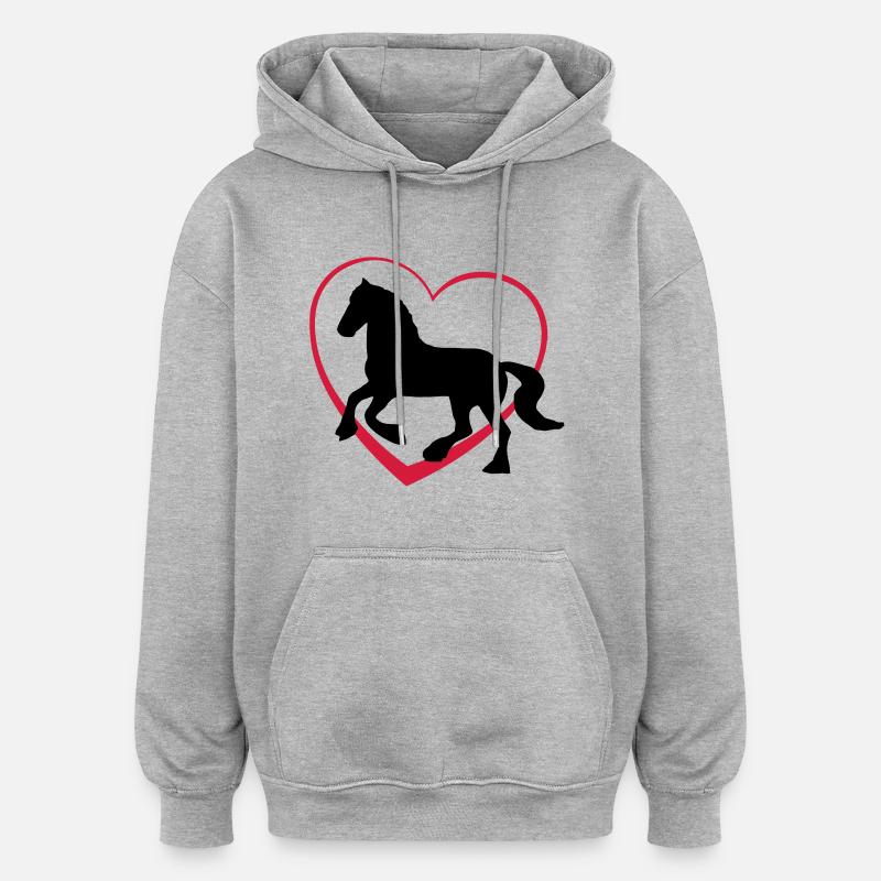 Cheval frison avec un coeur - Sweat à capuche oversize unisexe - gris chiné