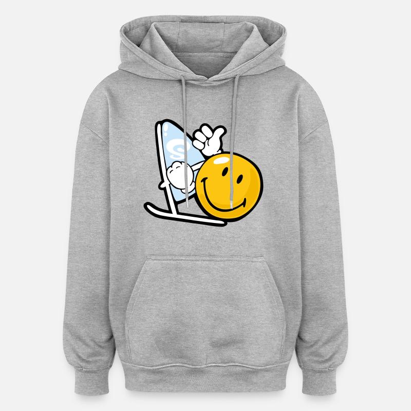 Smiley Windsurfing - Sweat à capuche oversize unisexe - gris chiné