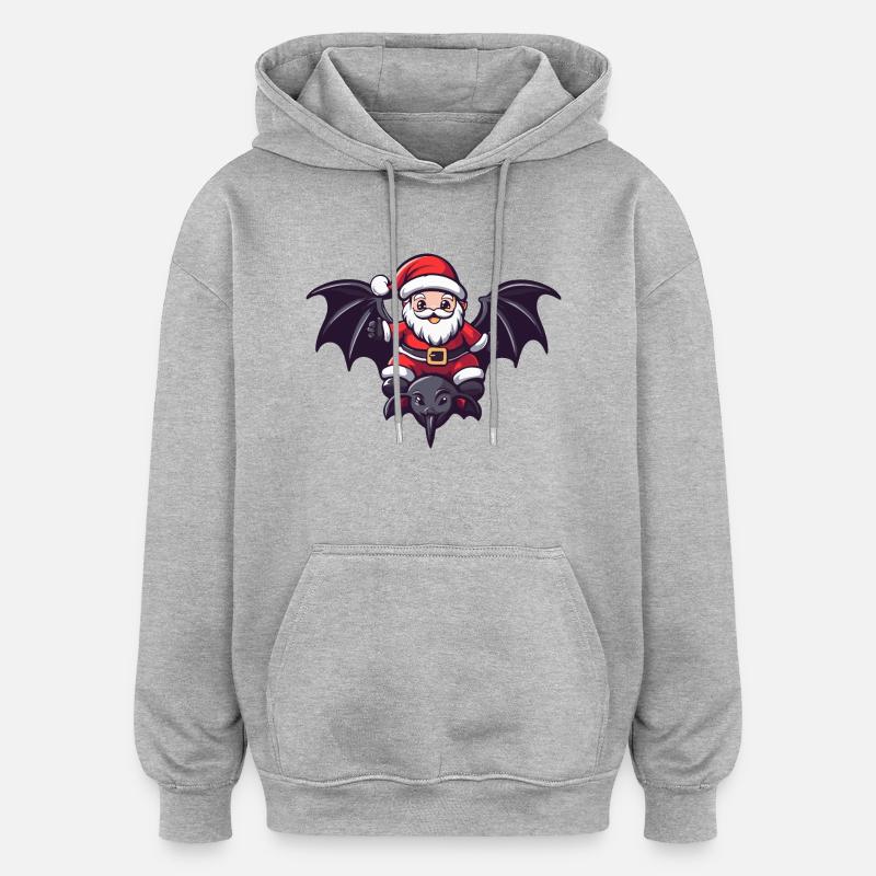 Chauve-souris Père Noël dessin animé - Sweat à capuche oversize unisexe - gris chiné