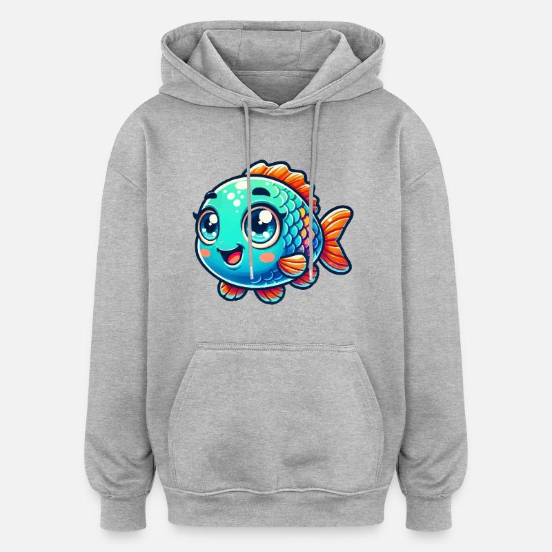 Bande dessinée de poisson - Sweat à capuche oversize unisexe - gris chiné