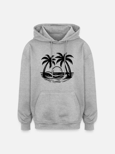 Palm tree at the beach - Oversized Unisex Hoodie - heather grey