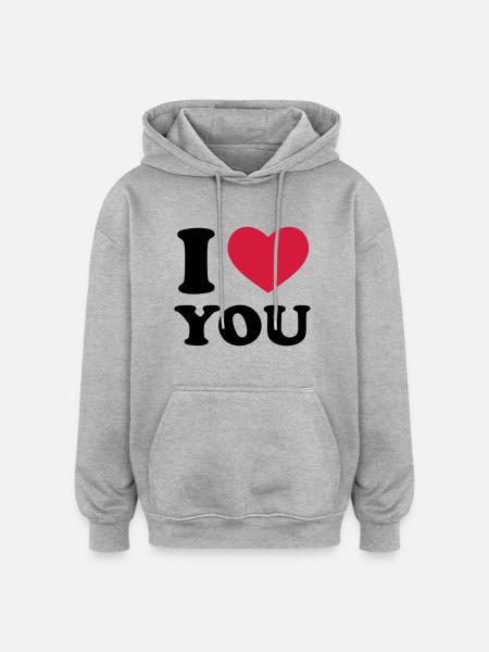 I Love You - Oversized Unisex Hoodie - Grau meliert