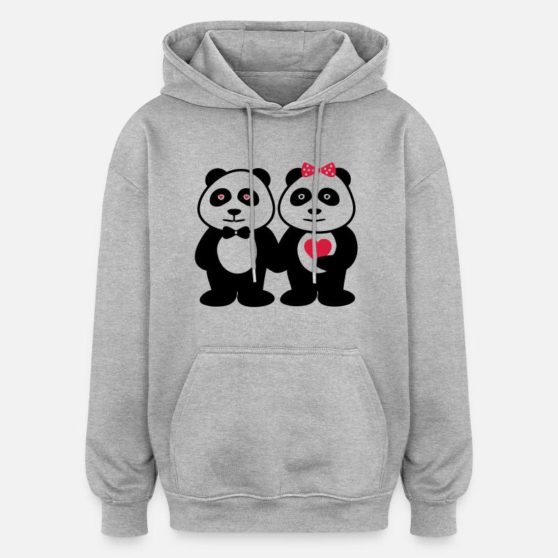 COUPLES PANDA - Sweat à capuche oversize unisexe - gris chiné