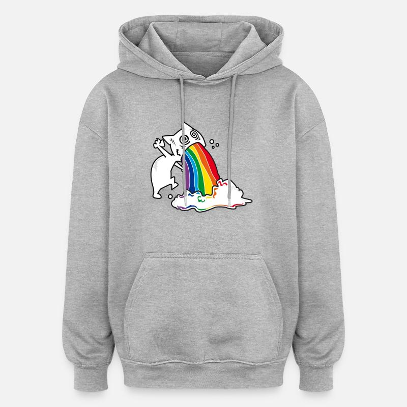 Regenbogenkotze chat - Sweat à capuche oversize unisexe - gris chiné