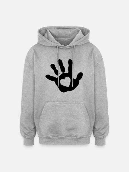 Bébé main - cœur - Sweat à capuche oversize unisexe - gris chiné