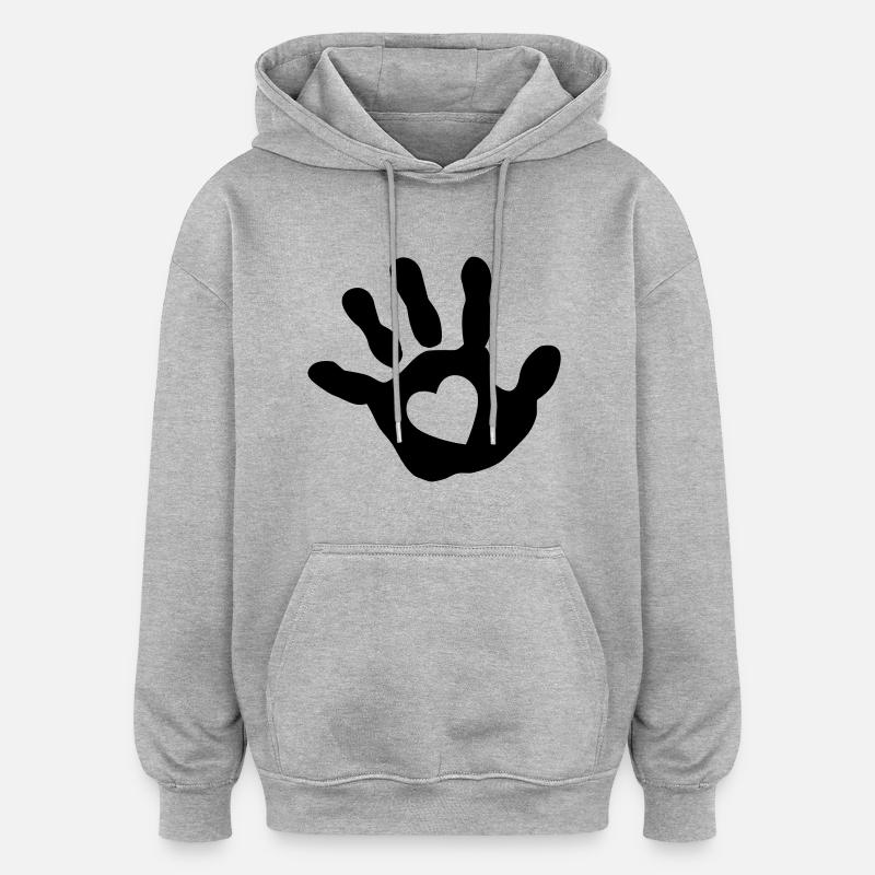 Bébé main - cœur - Sweat à capuche oversize unisexe - gris chiné