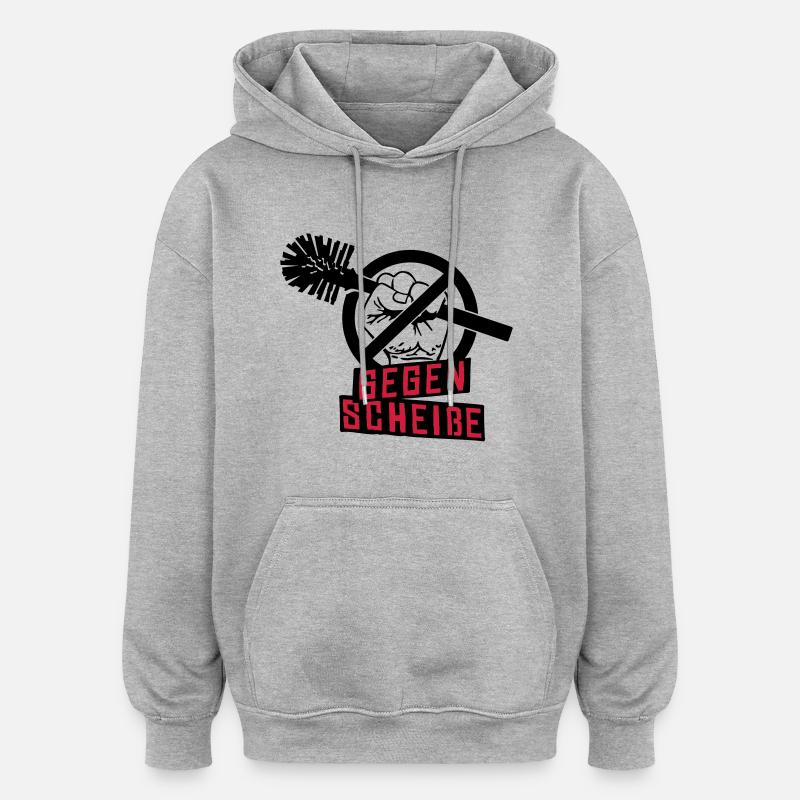 gegen scheiße - Sweat à capuche oversize unisexe - gris chiné