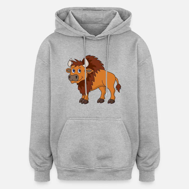 Bison de buffle - Sweat à capuche oversize unisexe - gris chiné