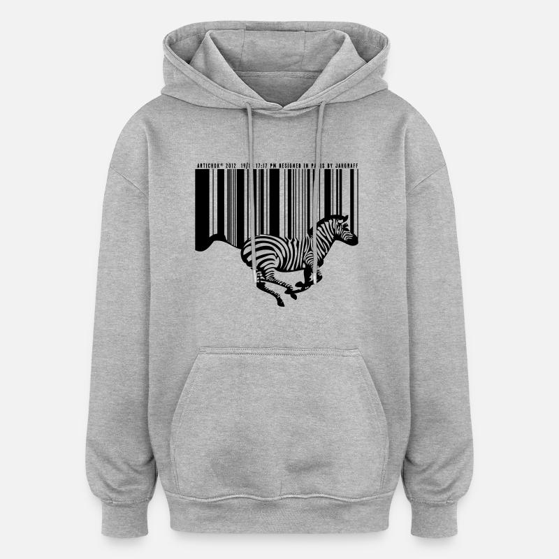 ZEBRE CODE BARRE - Sweat à capuche oversize unisexe - gris chiné