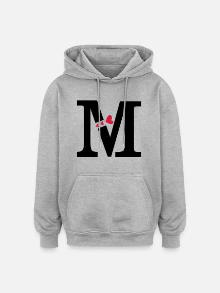 Capital letter M with hearts - Oversized Unisex Hoodie - heather grey