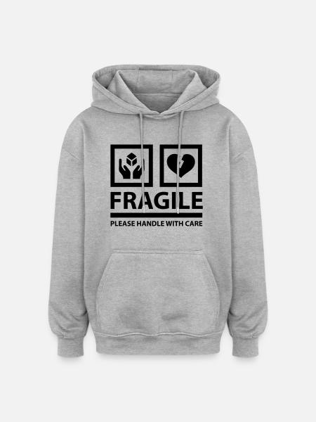 FRAGILE - Please Handle With Care (Sign) - Oversized Unisex Hoodie - heather grey