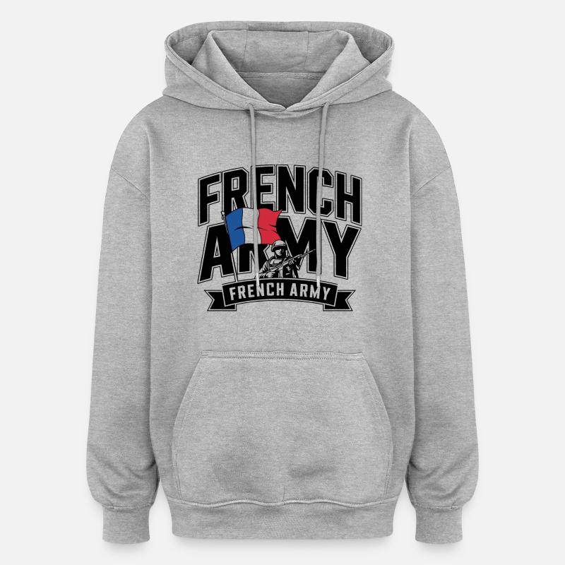 French Army - Sweat à capuche oversize unisexe - gris chiné