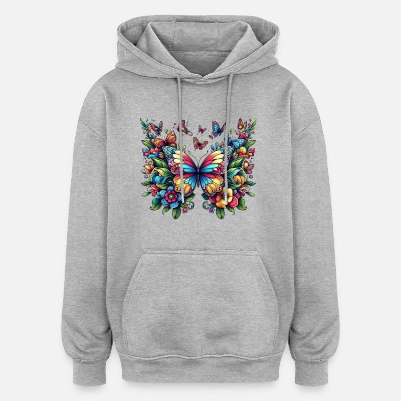 Papillons 1 - Sweat à capuche oversize unisexe - gris chiné