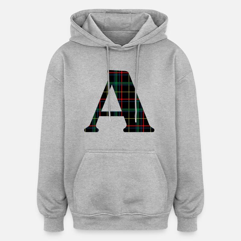 Monogramme a tartan écossais - Sweat à capuche oversize unisexe - gris chiné