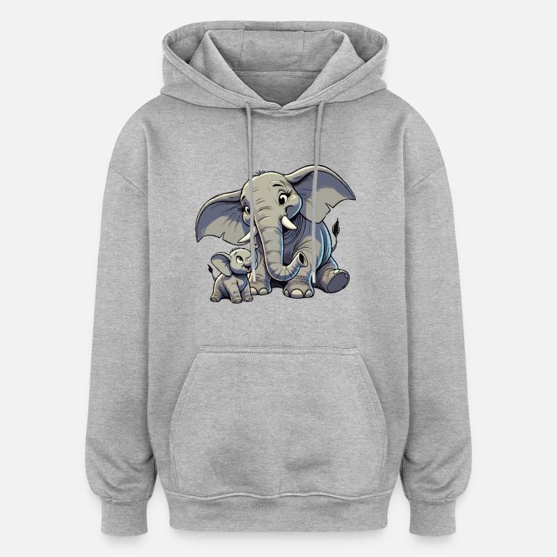 Afrikanischer Elefant Mutter und Kind - Oversized Unisex Hoodie - Grau meliert
