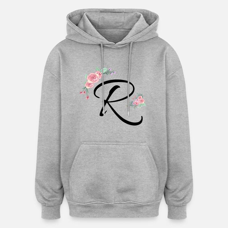 Lettre r fleurs - Sweat à capuche oversize unisexe - gris chiné