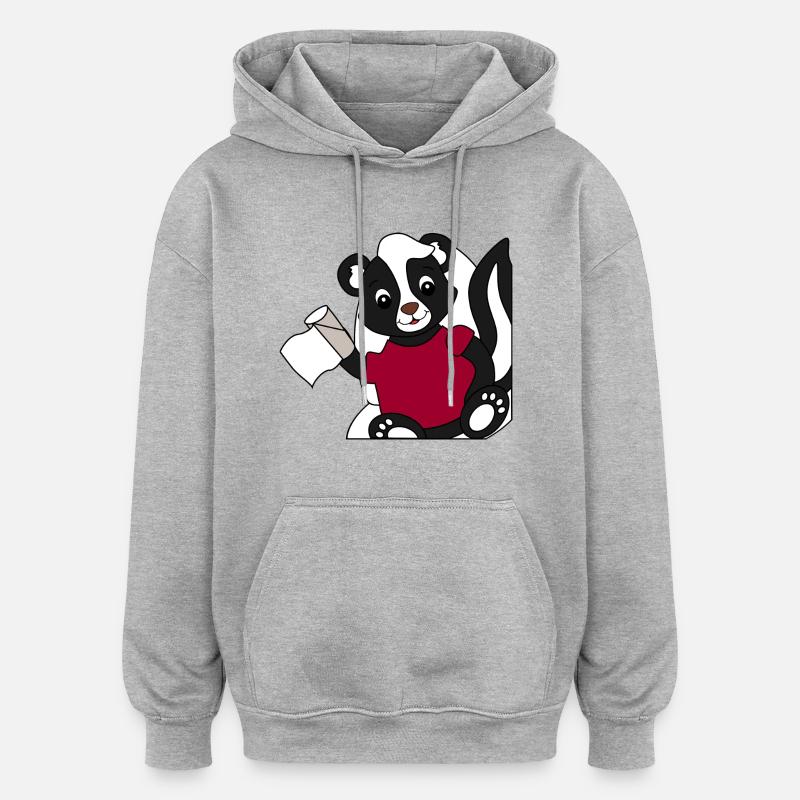 Skunk Pixie sur les toilettes - Sweat à capuche oversize unisexe - gris chiné