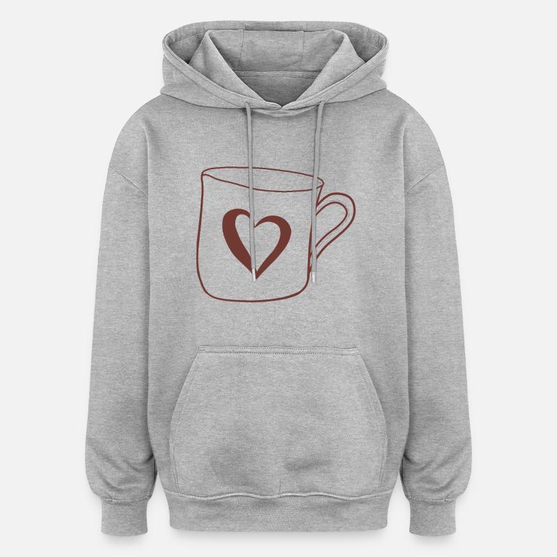 Becher mit Herz - Oversized Unisex Hoodie - Grau meliert