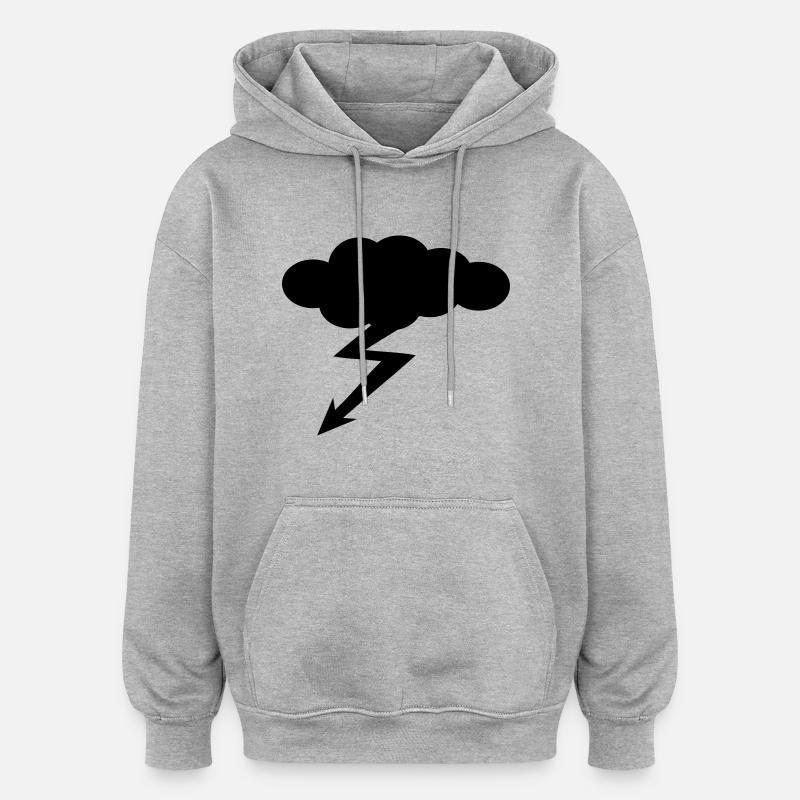 nuage - éclair - orage - Sweat à capuche oversize unisexe - gris chiné