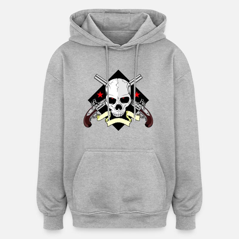 Skull mit Waffen - Oversized Unisex Hoodie - Grau meliert