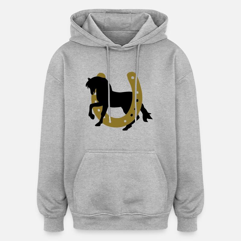Pferd mit Hufeisen - Oversized Unisex Hoodie - Grau meliert