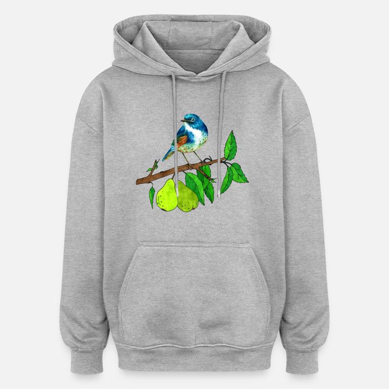 Blauer Vogel und Birne - Oversized Unisex Hoodie - Grau meliert