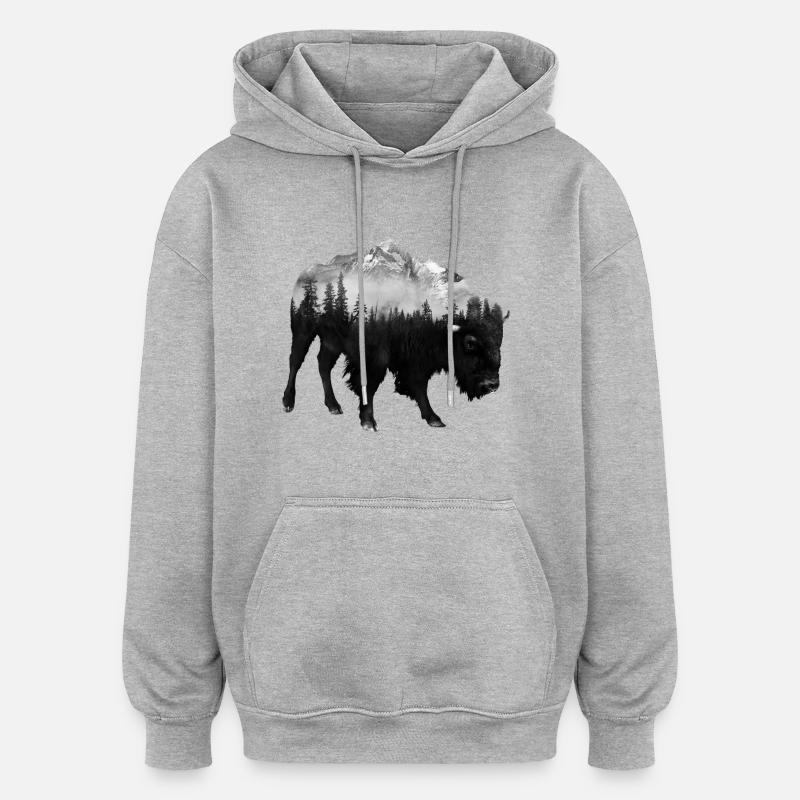 Double Exposure Bison - Oversized Unisex Hoodie - Grau meliert