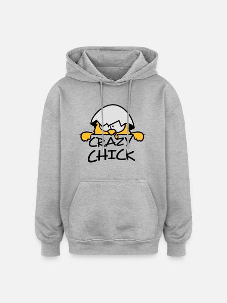 Crazy crazy chick behind wall - Oversized Unisex Hoodie - heather grey