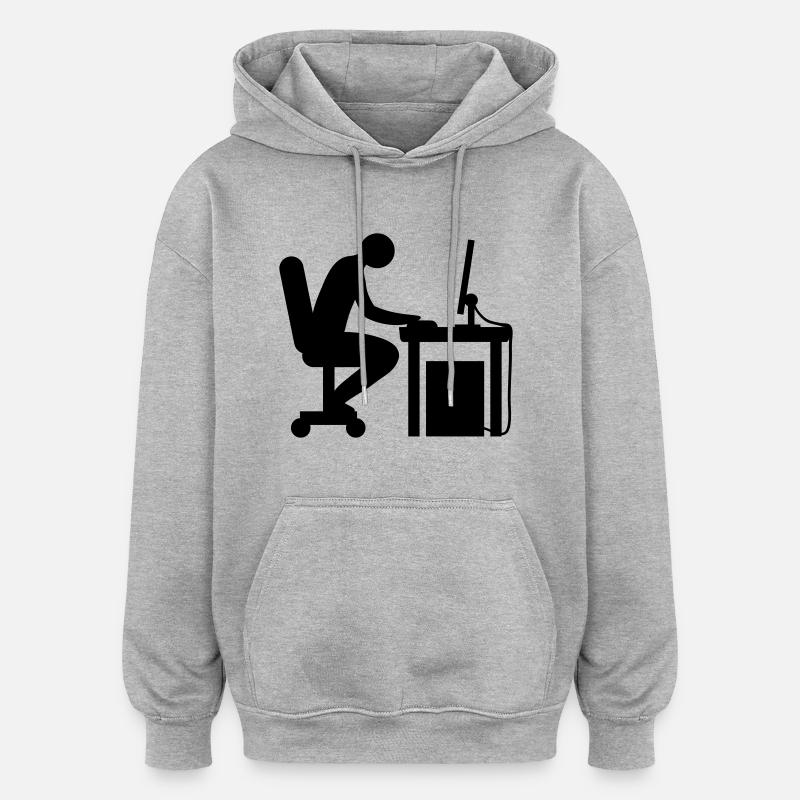 Computer Schreibtisch Nerd - Oversized Unisex Hoodie - Grau meliert