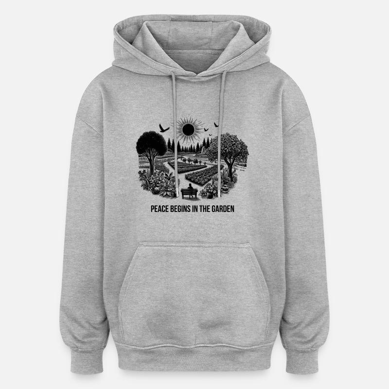 Frieden beginnt im Garten - Oversized Unisex Hoodie - Grau meliert