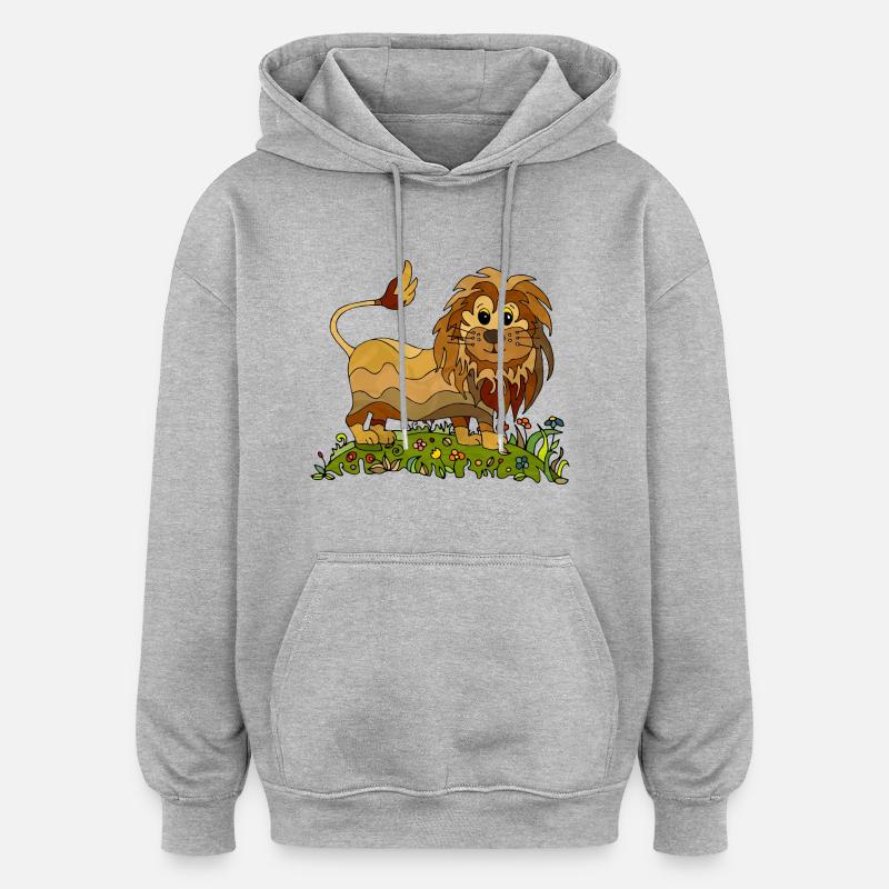 Lion - Sweat à capuche oversize unisexe - gris chiné