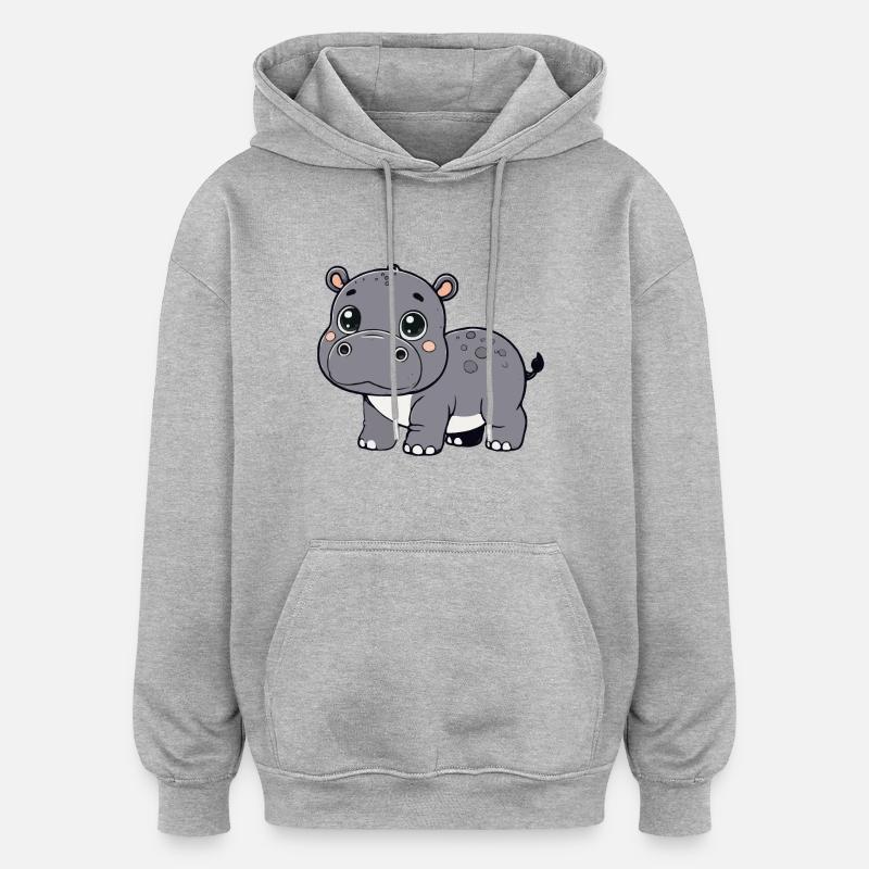 Enfant hippopotame - Sweat à capuche oversize unisexe - gris chiné