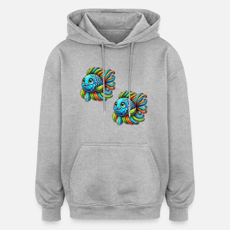 fisch comic 2 - Oversized Unisex Hoodie - Grau meliert