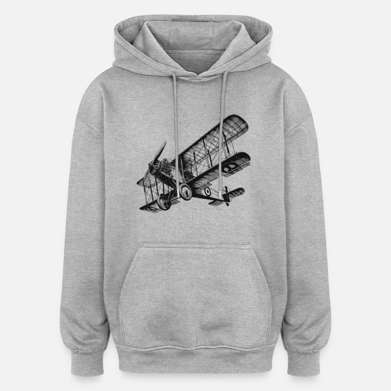 Avion biplan - Sweat à capuche oversize unisexe - gris chiné