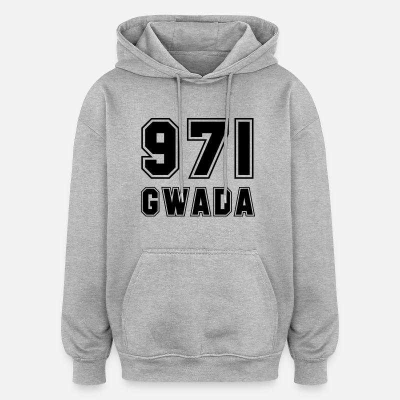 Gwada 971 - Sweat à capuche oversize unisexe - gris chiné