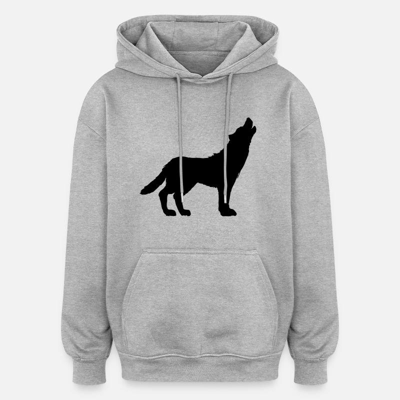 howling wolf - Sweat à capuche oversize unisexe - gris chiné