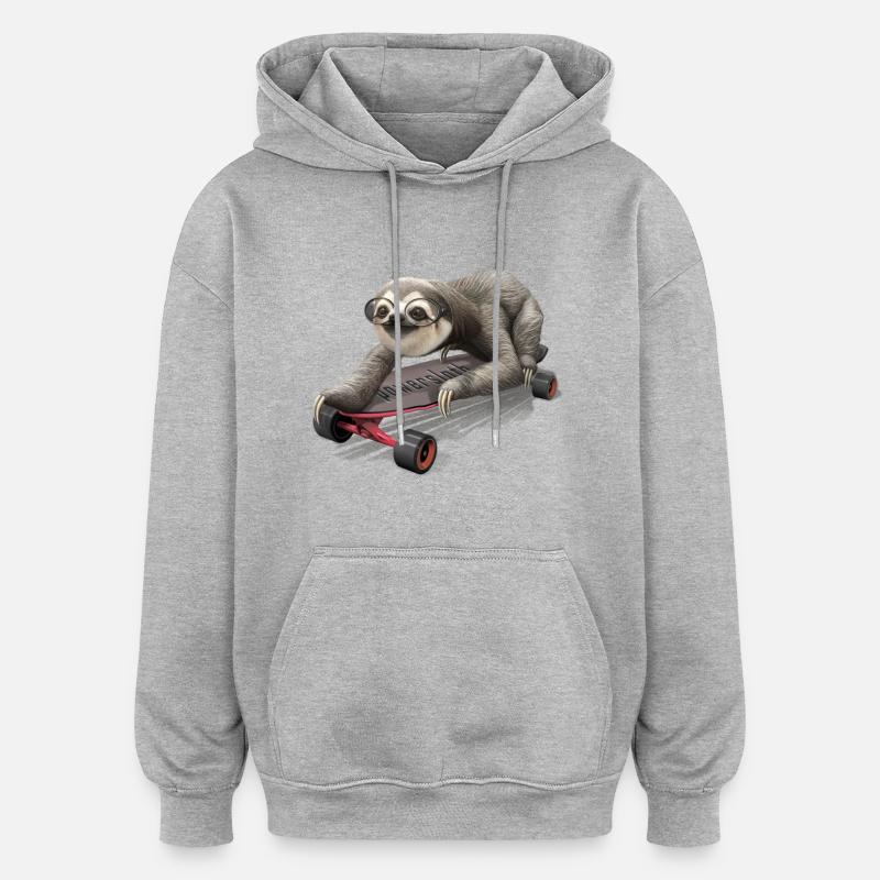 SLOTH SUR LE SKATEBOARD - Sweat à capuche oversize unisexe - gris chiné