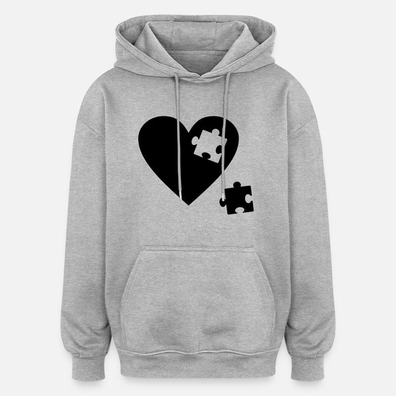 Puzzle coeur - Sweat à capuche oversize unisexe - gris chiné