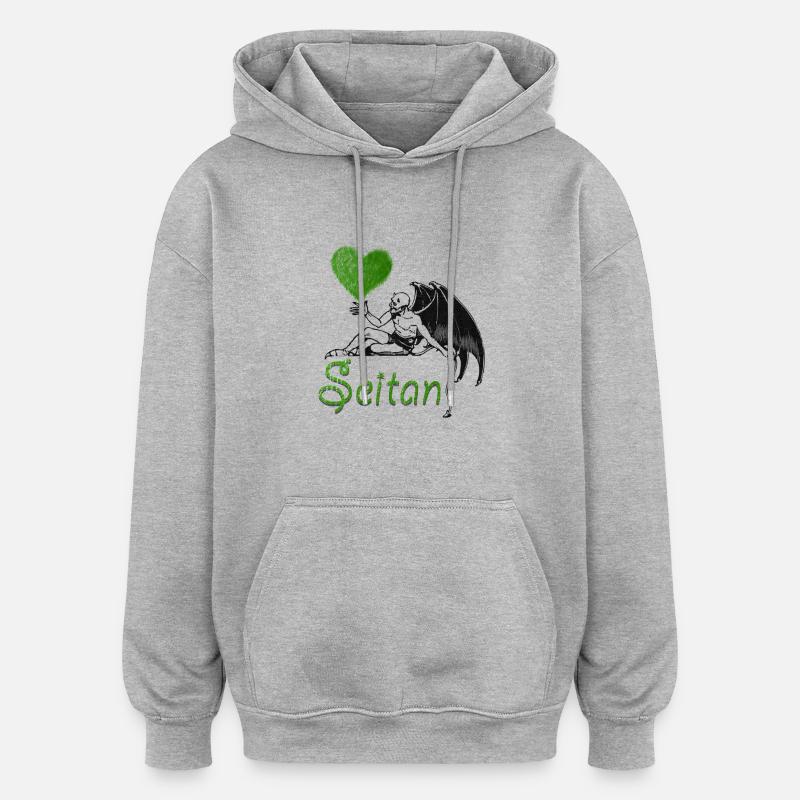 Seitan vert - Sweat à capuche oversize unisexe - gris chiné
