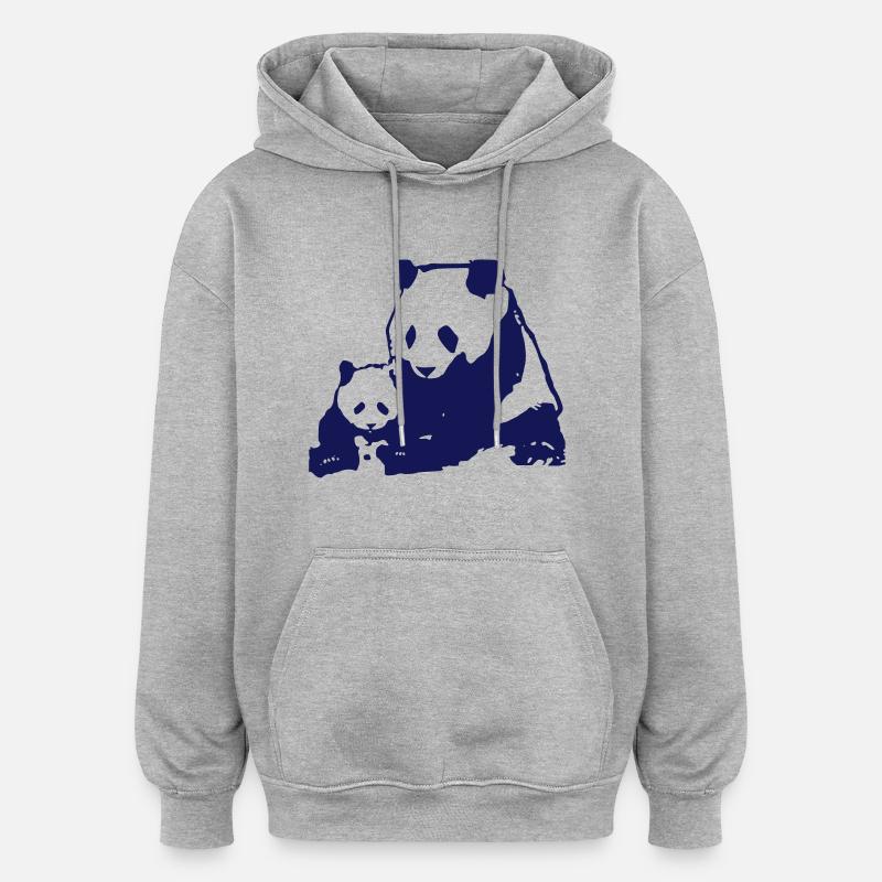 panda - Sweat à capuche oversize unisexe - gris chiné