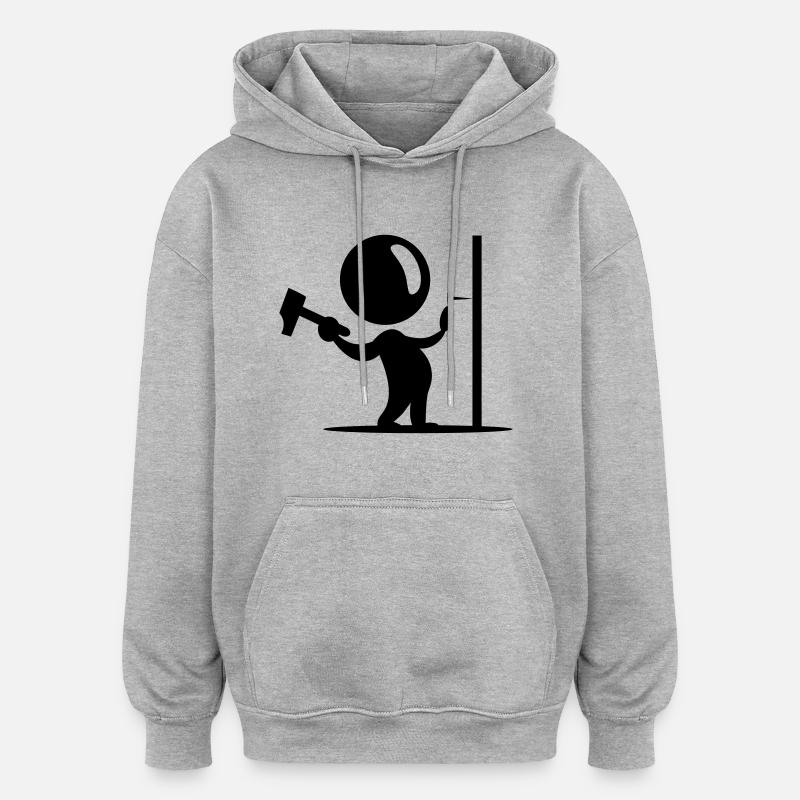 bricolman - Sweat à capuche oversize unisexe - gris chiné