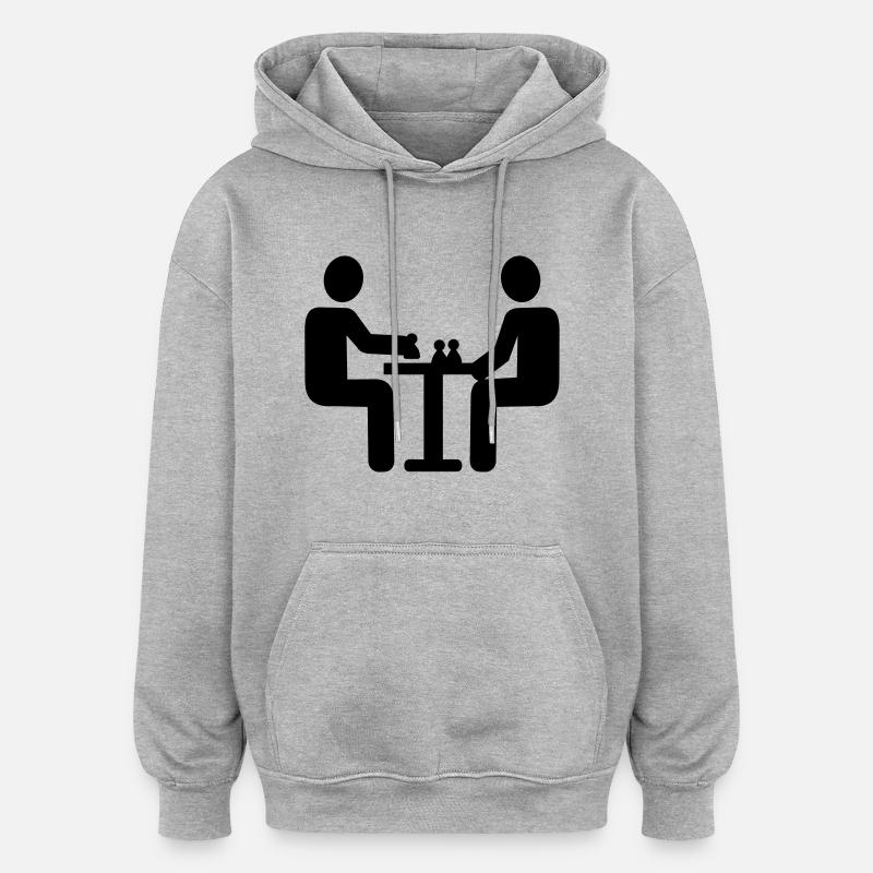 Échecs - Sweat à capuche oversize unisexe - gris chiné