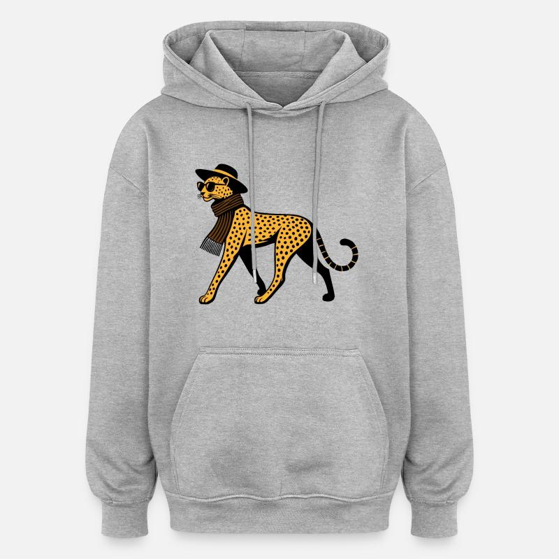 Leoparden-Chic - Oversized Unisex Hoodie - Grau meliert