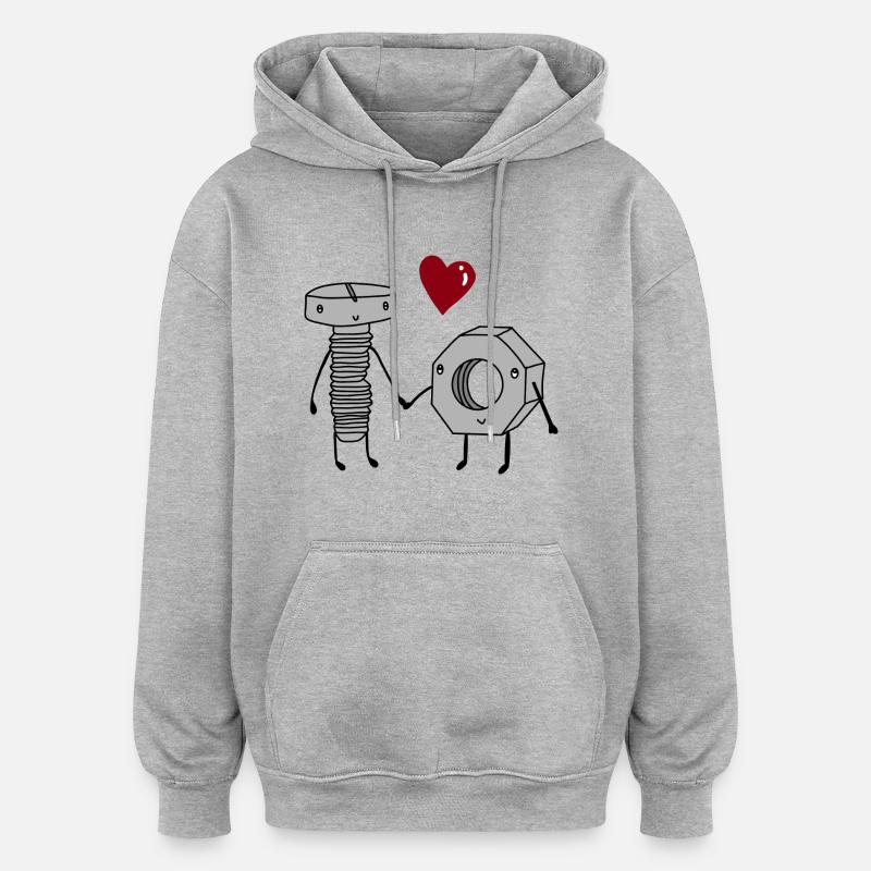 Schraube und Mutter in love - Oversized Unisex Hoodie - Grau meliert