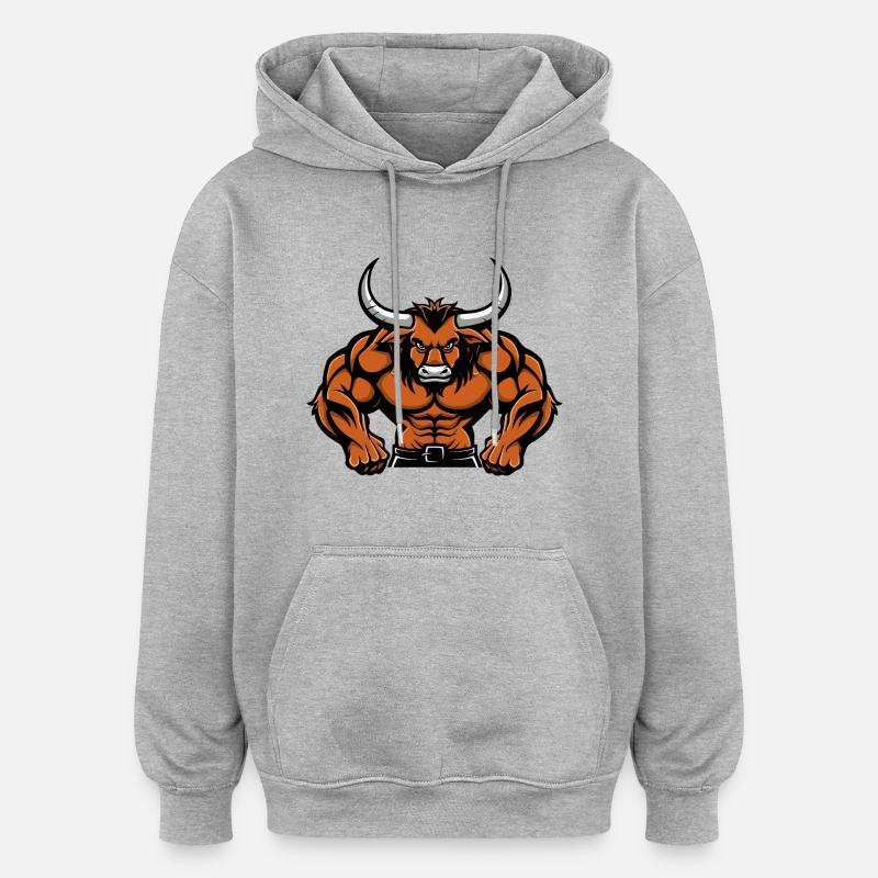 Bande dessinée Muscles Taureau - Sweat à capuche oversize unisexe - gris chiné